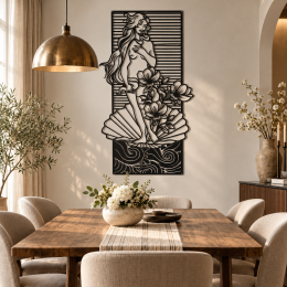 Venüs Tanrıçası Metal Duvar Tablosu - Art Nouveau Kadın Figürü - Venüs'ün Doğuşu - Çiçekli Dekoratif Metal Duvar Sanatı - Salon ve Yatak Odası Dekoru